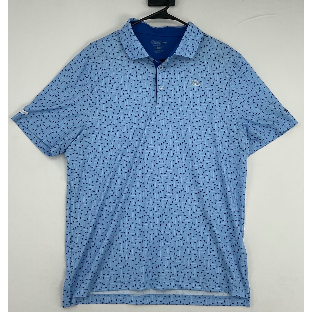Good Good Golf Mens Blue Geometric Polo Shirt Southern Dunes Large Stretch L